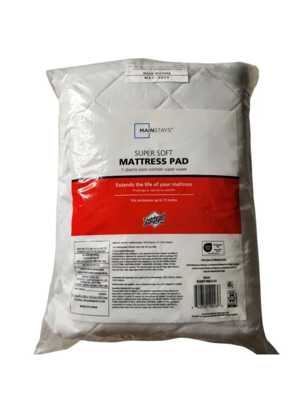 MAINSTAYS Mattress Pad Super Soft Queen Size 60x80 Extends Life Of The Mattress
